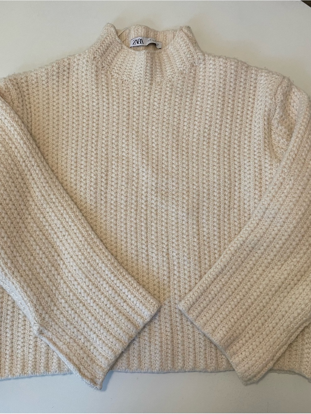 Zara Cream Ribbed Mock Neck Sweater
